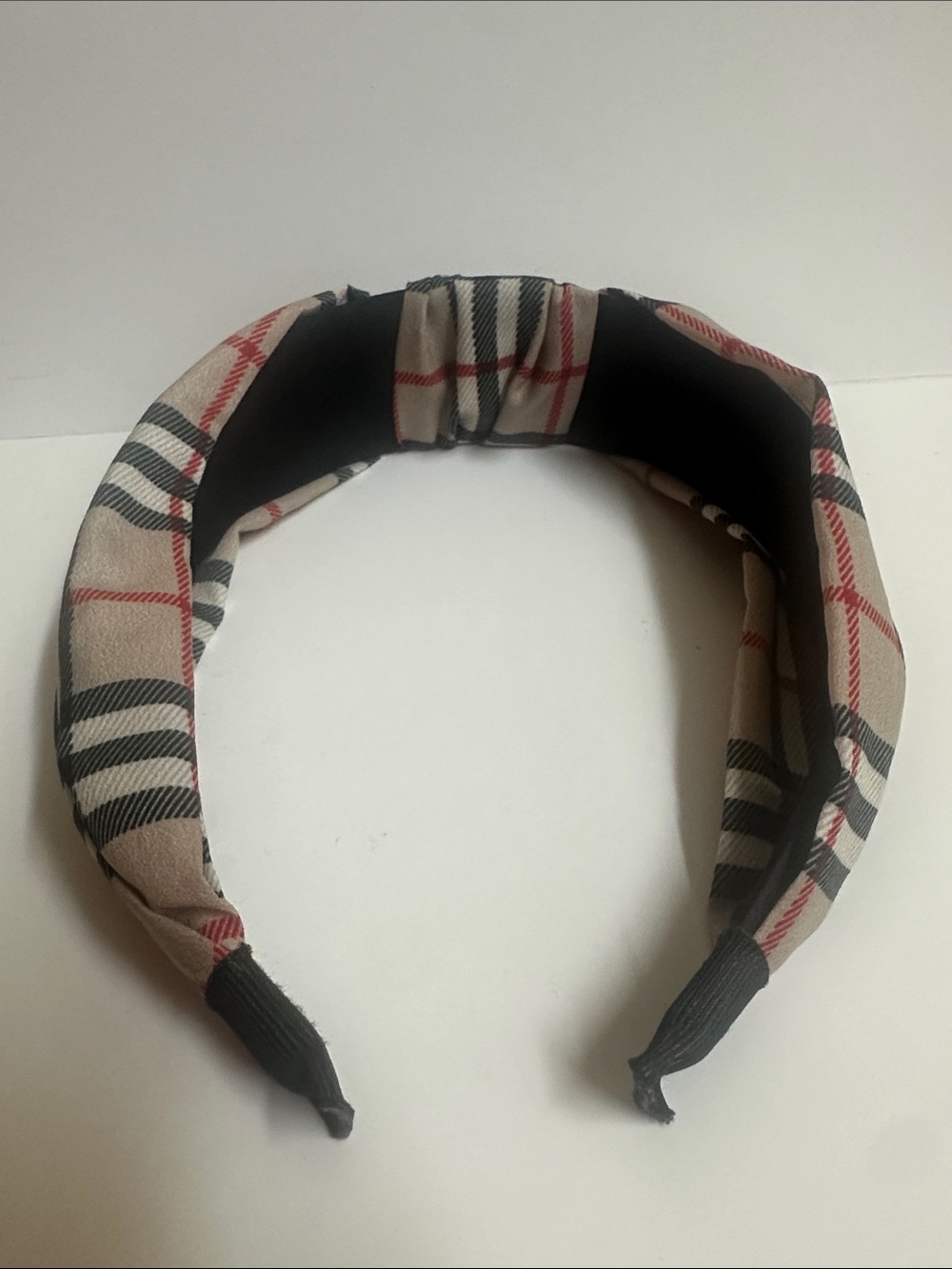 Plaid Knot Headband - Black, Cream & Red - Picture 3 of 9